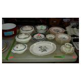 Mixed china, plates, platter, covered dishes