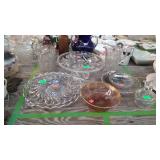 Glass - footed platter, cake pedestal, two