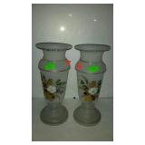 Pair of glass floral vases, floral decor painted,