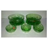 Green glassware, 2 serving bowls, 6 berry size