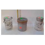 2 locking lid glass canisters , plus pottery