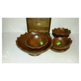 Wooden bowls lot, 6 pc salad type bowl set, and