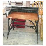 Writing Desk, wicker leg carriage with letter