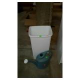 Trash can and watering can