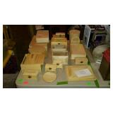 Group with wooden craft projects