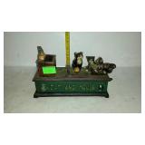 Cast iron bank, cat and mouse