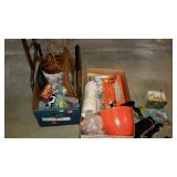 Two box lots with basket, picture frames, misc