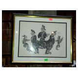 Wall art, Asian scene, framed & double matted -