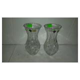 Bohemian lead crystal 8" vases, pair of - one has