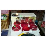 Ruby glass hurricanes, set of three - new with