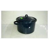 Blue enamel ware stock pot with lid