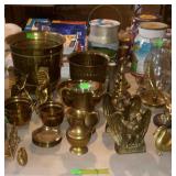 Brass items - bookends, planters, candlestick