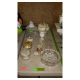 Glassware - covered dresser boxes, candlestick
