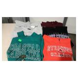 College sweatshirts,  six, adult sizes, S, M & L,