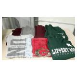 College sweats, three sweatshirts and four