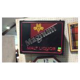 Advertisement sign, lighted, Magnum Malt Liquor -