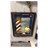 Wall mirror with barber shop pole & shaving mug
