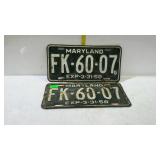 1958 Maryland license plates, pair - FK-60-07