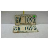 1970 Maryland license plates, pair - GV 1093