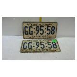 1959 Maryland license plates, pair - GG:95:58