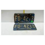 1969 Maryland license plates, pair - FD - 4213