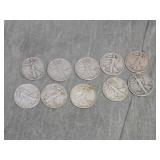 10 Walking Liberty SILVER Half Dollars