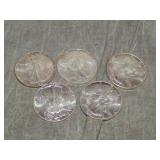 5 American Eagle .999 Silver Dollars all 1987