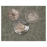 1852 Silver Trime, 1853 1/2 Dime & 1856 Dime