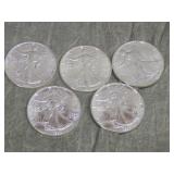 5 American Eagle .999 Silver Dollars all 1988