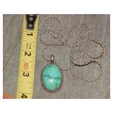 Large Turquoise Cabochon  & Sterling Necklace