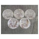 5 American Eagle .999 Silver Dollars all 1988