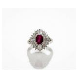 Vintage Platinum Natural Red Ruby Diamond Ring