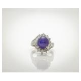 Vintage Platinum Purple Star Sapphire Diamond Ring