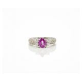 Platinum 900 Natural Pink Sapphire & Diamond Ring
