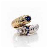 14kt Gold Natural Sapphire Diamond Bypass Ring