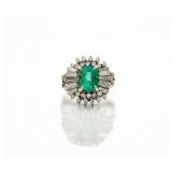Platinum Emerald Diamond Ballerina Halo Ring