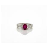 Vintage Platinum Natural Oval Ruby Diamond Ring