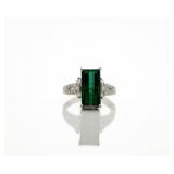 Vintage Platinum Emerald Tourmaline Diamond Ring