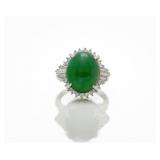 Vintage Platinum Natural Green Jade Diamond Ring