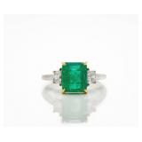 18K Colombian Emerald & Diamond 3-Stone Ring