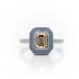 14k Gold Emerald Cut Diamond Enamel Halo Ring