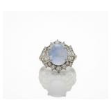 Platinum Natural Blue Star Sapphire Diamond Ring