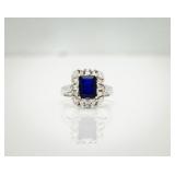 14K White Gold 2.60ct Sapphire Diamond Halo Ring
