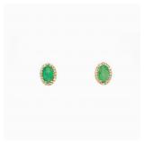 14kt Gold Green Emerald Diamond Halo Stud Earrings