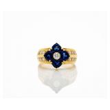 18K Yellow Gold Natural Sapphire & Diamond Ring