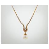 14K UnoAErre Natural Diamond & Pearl Drop Necklace