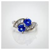 Antique Platinum Ceylon Sapphire Diamond Ring