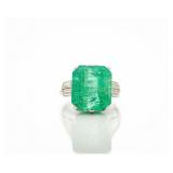 18kt White Gold Natural Emerald & Diamond Ring