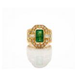 18kt Yellow Gold Natural Emerald & Diamond Ring