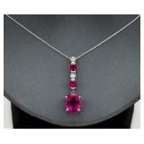 Platinum Natural Rubellite Diamond Chain Pendant